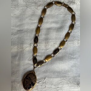 Damascene Locket Pendant Necklace in Gold Tone with Fold Over Links